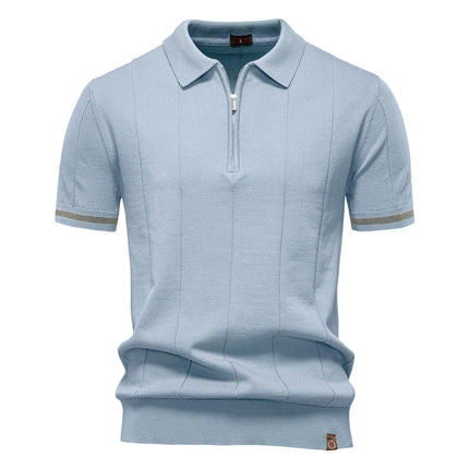 AIOPESON Men's Solid Color Sport Zipper Polo Shirt Athletic Social Polo Shirts for Men Office Slim Fit Polo