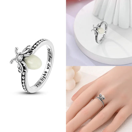 Original Romantic Heart-shaped White Zircon Shell Bowknot Rings 925 Sterling Silver  Women Jewelry Valentine's Day Birthday Gift