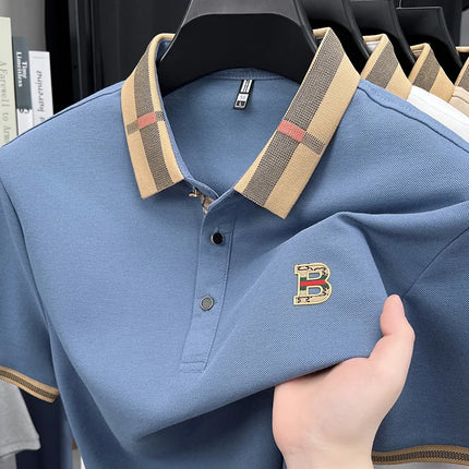 Summer 2025 men's golf fashion: short-sleeved polo shirt, high-end design, exquisite ice silk embroidery, breathable T-shirt