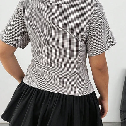 Plus Size Big Summer Women's Street Style Pattern Short Sleeve Shirt Short Sleeve Regular Striped Single Breasted Shirt