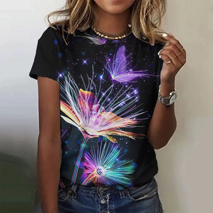 2024 New O-Neck 3d Butterfly Print T Shirt Women's T-shirt Summer Fashion Short Sleeve Tops Oversized Summer Top Female Clothing