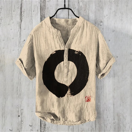 Hawaii Vacation Summer Men's Short-Sleeved POLO Shirt Imitation Print POLO Shirt Fashion Chinese Calligraphy Retro Top