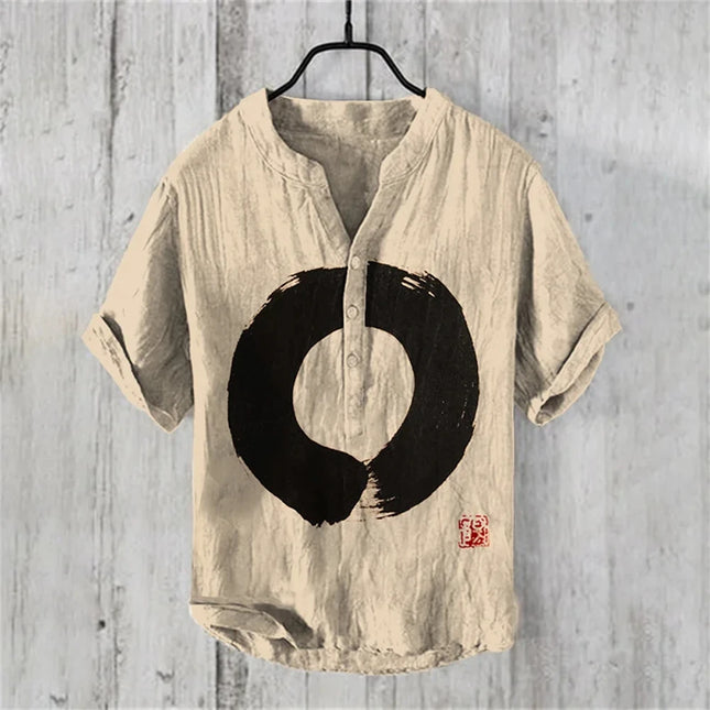 Hawaii Vacation Summer Men's Short-Sleeved POLO Shirt Imitation Print POLO Shirt Fashion Chinese Calligraphy Retro Top