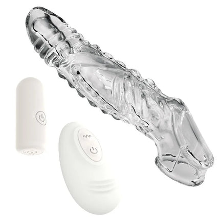 Vibrating Penis Sleeve Extender Condom Vibrator Trainer Testicles G Spot Stimulation Delayed Ejaculation Sex Toy for Men Couple