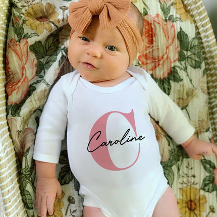 Baby Girl Name Romper Pregnancy Announcement Personalized Baby Jumpsuit Custom Name Rompers Bodysuit Girls Clothes
