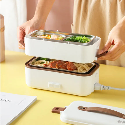 110V/220V Portable Electric Lunch Box 304 Stainless Steel Office Lunch Box Multi-function Cookable Food Heater Auto Power Off