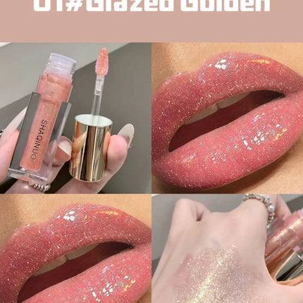 SHAQINUO Glittering Mirror Lip Glaze Set, Watery Shimmering Light Lip Gloss Makeup 6 Color, Hydrating Moisturizing, Long Lasting