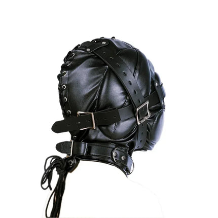 Fetish Full Head Hood Couple Adult Cosplay Games PU Leather Sexy Mask Hood Halloween Party Bondage Face Cover Role Play Costumes