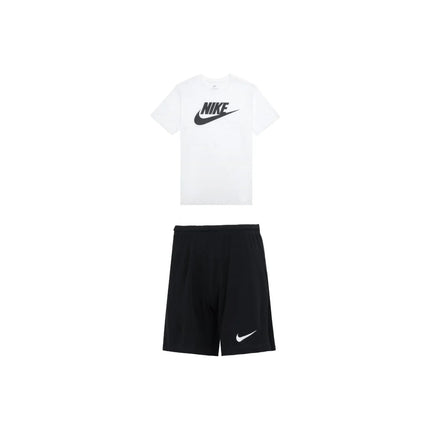 Nike Letter Print Crew Neck Short Sleeve T-Shirt & Color Block Retro Striped Shorts Cas AR5007-011+DH7161-010 ual Sports Set