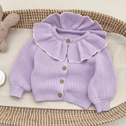 INS Spring and Autumn Infants' 0-3 Year Old Girl Baby Fashion Ruffle Collar Knitted Coat Small Cardigan Sweater Top