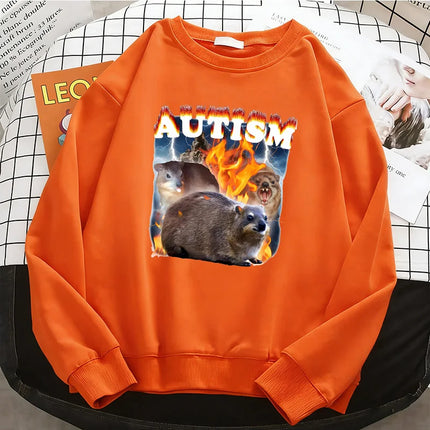 Y2k Vintage Autism Animals Hoodies Basic Warm Fleece Sweatshirt Soft Breathable O-Neck Pullover Casual Female Clothes