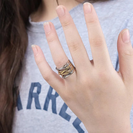 Stainless Steel Multilayer Cross Wide Band Ring for Women Men Size 6-11