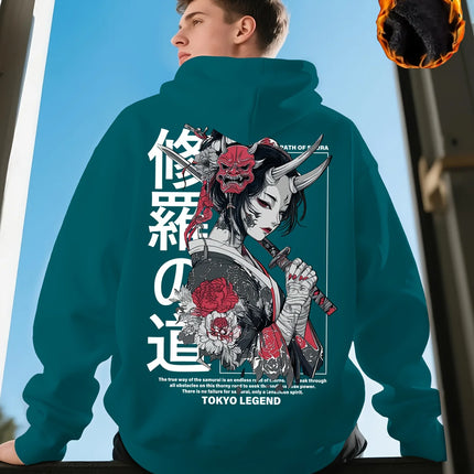 Japan Anime Samurai Street Cherry Blossom Adult Men Women Hooded Sweatshirt Sports Winter Fleece Warm Casual Daily Top Clothing