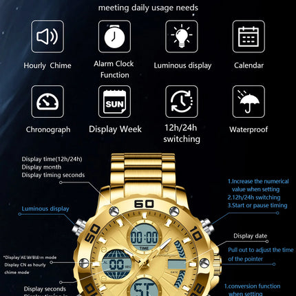 POEDAGAR Functional Men's Quartz Wristwatch Electronic LED Alarm Dual Display Male Clock Waterproof Sports Watches For Men Reloj
