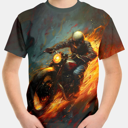 2024 Summer Kids Clothing Motorcycle Children's T-Shirt 3D Printing Short Sleeve Boys Girls Loose Tops Streetwear 2 To 8 Years