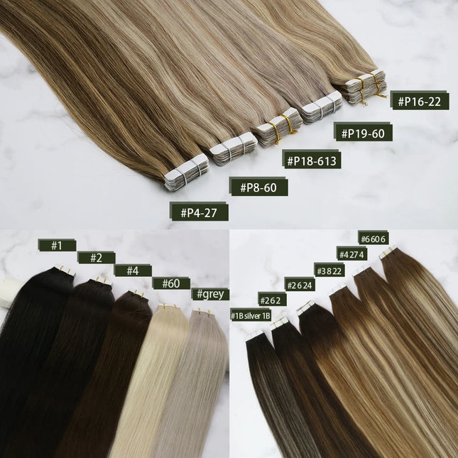 VeSunny Tape in Hair Extensions Human Hair Seamless Skin Weft Hair Extensions Double Sided Balayage Hair Color Adhesive Silky