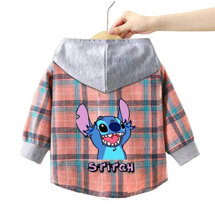 Children's stitch Hooded Shirts Kids blouse Boys Plaid Shirts Coat for Spring Autumn Girls Long-Sleeve Jacket Bottoming Clothing