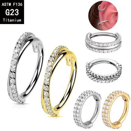 G23 Titanium Hinged Segment Ring Tragus Daith Earring Piercing Jewelry Nose Ring Cartilage Hoops Double Row Helix Septum Ring