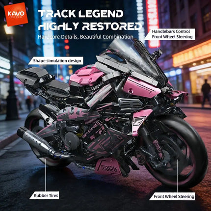 KAVOWORLD 2096PCS Pink Motorcycle Building Blocks Set 1:5 Super Motorbike Model Kit Technical Racing STEM Assembled Toys Gifts