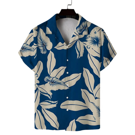 New summer short-sleeved men's shirt with printed patterns, casual commuting fashion, versatile fabric and soft