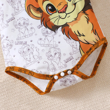 0-18 Month old Baby Boy Set Cartoon Lion Print Top, Pants, Hat Three Piece Set, Newborn Baby Boy Summer Fashion Set