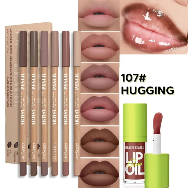 BEAUTY GLAZED 6Pcs Matte Waterproof Lipliner Set+Lip Oil  Lip Essence Lip Oil Plumping Lip Tint Lip Care Lip Gloss Glaze Makeup