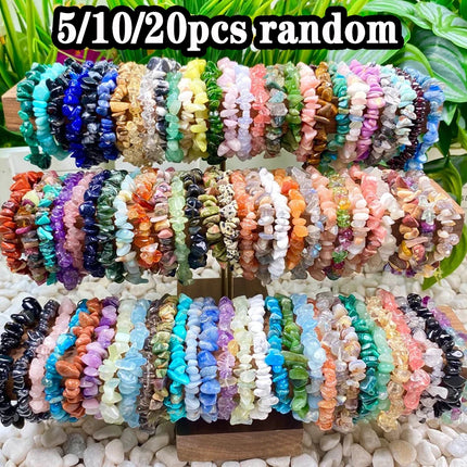 5/10/20pcs Random Women's Gravel Bracelet Set Natural Colored Gravel Bead Bracelet Irregular Bracelet Spiritual Elastic Bead