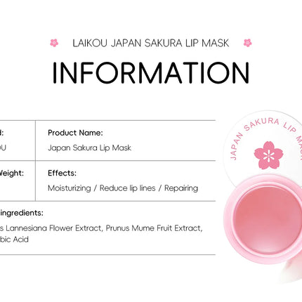 LAIKOU Sakura Lip Mask 8g - Overnight Hydrating Balm, Anti-Aging Plumping & Repair | Smooth Fine Lines, Dryness Treatment