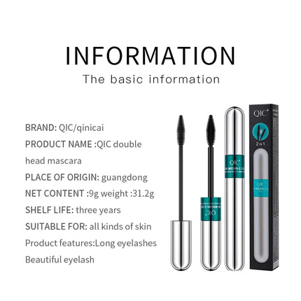 Double In-one Mascara Silk Fiber Mascara Waterproof Mascara for Eyelash Extension Black Thick Lengthening Eye Lashes Cosmetics
