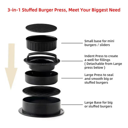Hamburger Press Patty Maker Burger Press 3 in 1 Non-Stick Meat Beef Veggie Hamburger Mold Kitchen Gadgets to Make Patty