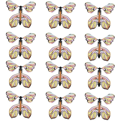 12PCS Magic Flying Butterflies Wind Up Toy Bookmark Greeting Rubber Band Powered Magic Prop,Surprise Gift Wedding,Birthday,Party