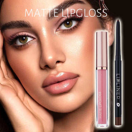 12 pieces of matte liquid lipstick+lipliner set, pigment velvet nude color waterproof long-lasting lip gloss makeup gift set