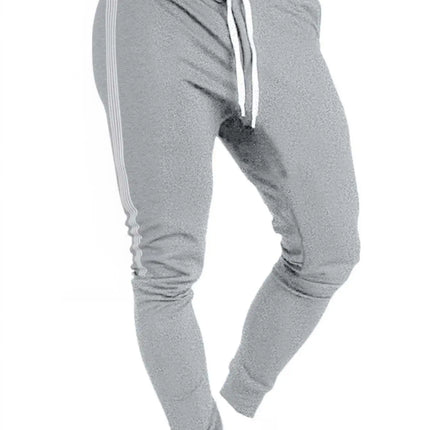 Male Athletic Jogger Pants Side 3 Stripes Design Slim Tapered Sweatpants Elastic Waist Running Gym Casual Street Trousers
