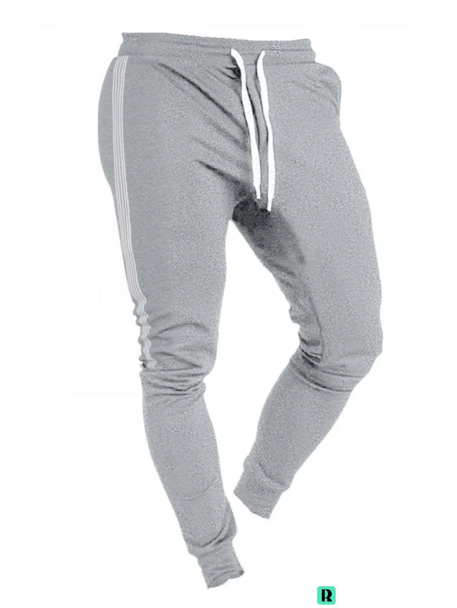 Male Athletic Jogger Pants Side 3 Stripes Design Slim Tapered Sweatpants Elastic Waist Running Gym Casual Street Trousers