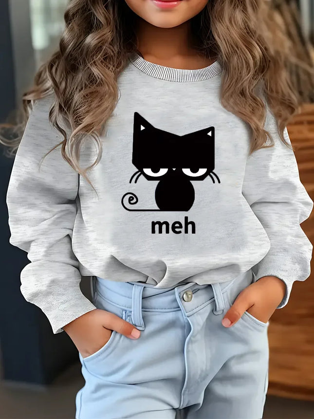 Autumn Casual And Fashionable Cartoon-Printed Round-Neck Hoodie For Girls