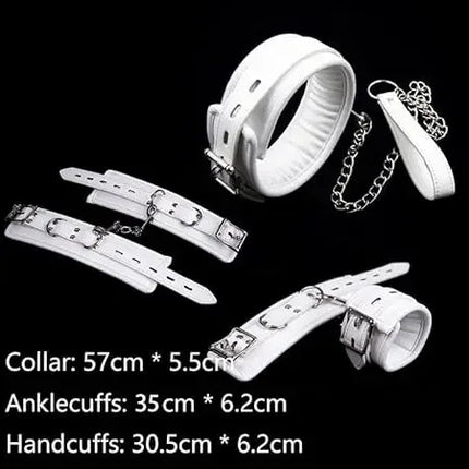 PU Leather Soft Padded White Handcuffs Ankle Cuffs Wrist Bondage Restraints Neck Collar BDSM Bondage Slave Erotic Adult Sex Toys