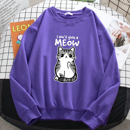 Simple Autumn Womens Sweatshirt I Don'T Give A Meow Funny Cat Cartoon Animalmale Print Hoody Fleece Pullovers Loose Warm Tops