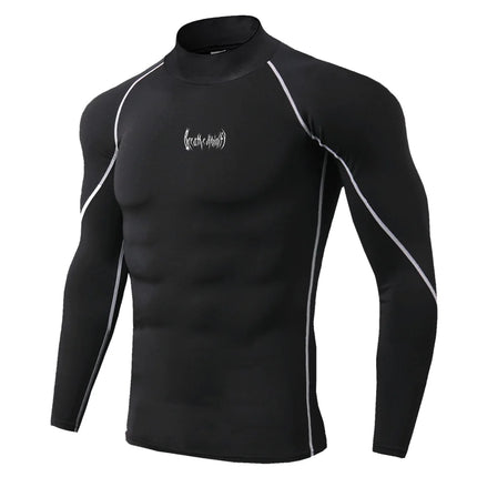 Men Gothic Print Compression T-Shirt Turtle Neck Quick-Dry Fitness Training
