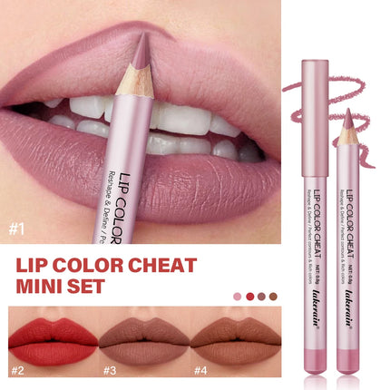1/4Pc Mini Waterproof Matte Lipliner Pencil Pink Brown Contour Tint Lipstick Lasting Non-stick Cup Moisturising Lips Makeup Kit