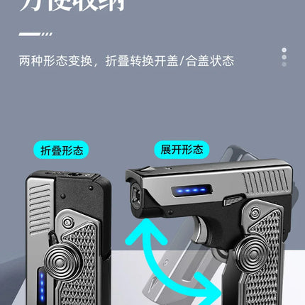 Metal Gas Electric Dual-purpose Folding Lighter Windproof Jet Dual Arc USB Folding Gun Portable Lighter Fashionable Men's Gift