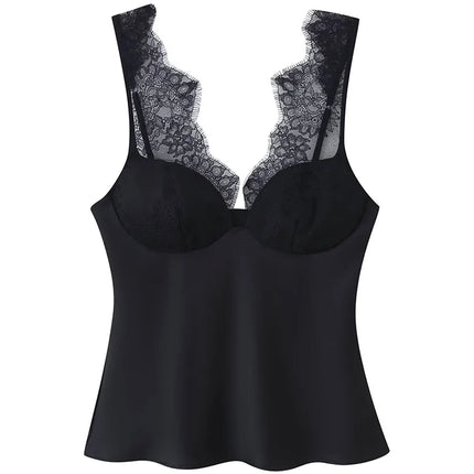 Women's Elegant Camisoles Sexy Splice Lace Sleeveless Sling Top Fashion Slimming Vintage Tank Top 2026 New Lady Street Wear