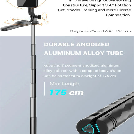 COOL DIER New 1.7M Wireless Selfie Stick Tripod Foldable Stand For Gopro Action Cameras Smartphones Balance Steady Shooting Live
