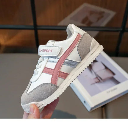 Children Sports Shoes Color Block Sewing Thread Hook Loop Round Toe Soft Soled Thick Flat Shoes Breathable Comfortable Non Slip