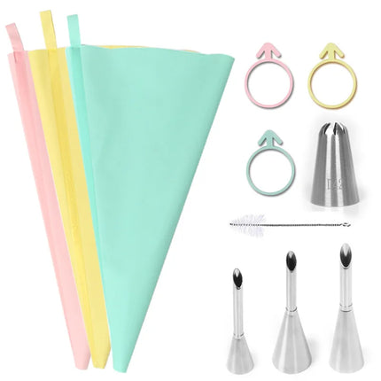 DIY Reusable Puff Cake Icing Piping Tip Silicone Pastry Bag Cream Cupcake Butter Tube Nozzle Decor Baking Bags Kitchen Tools