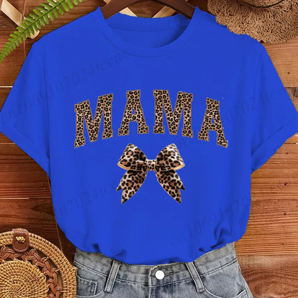 Leopard Mama Coquette Printed Women's T-Shirts Short Sleeve Mom Tee Tops Leopard Mom T-Shirts Summer Fashion Women's Clothing
