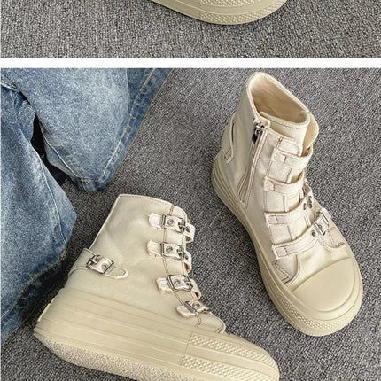 CHABELLA Women's High Top Canvas Shoe Design Buckle Strap Zip Simplicity Female Shoes 2025 High Street Grace Walking Shoes