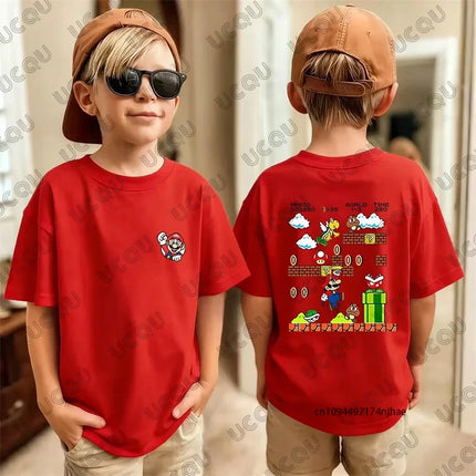 2026 New Anime Super Mario Game Cartoon Print Cotton T-shirt For Children Summer Sports Cosplay Tees Casual Kids/Adult Tops