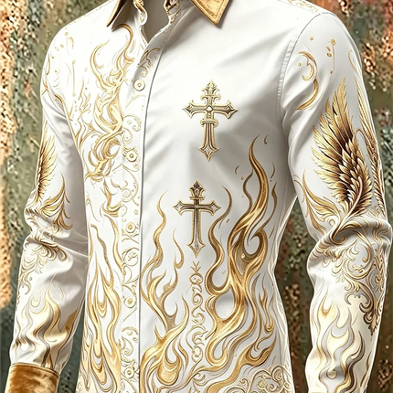 New Colorful Fluid Art Printed Men's Long Sleeve Shirt Trendy Brand Personalized Casual Slimming Shirt