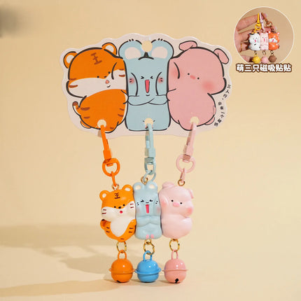 3Pcs Cartoon Rabbit Holding Fox Hug Puppy Keychain Magnetic Snap Animal Keys Chain Sets for Couple Friends Gift Keyring