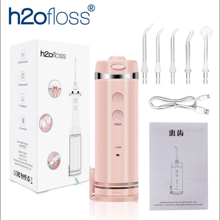 H2ofloss Compact Water Flosser 140PSI Portable Oral Irrigator for Sensitive Gums 5 Modes 5 Nozzles USB Rechargeable Teeth Clean
